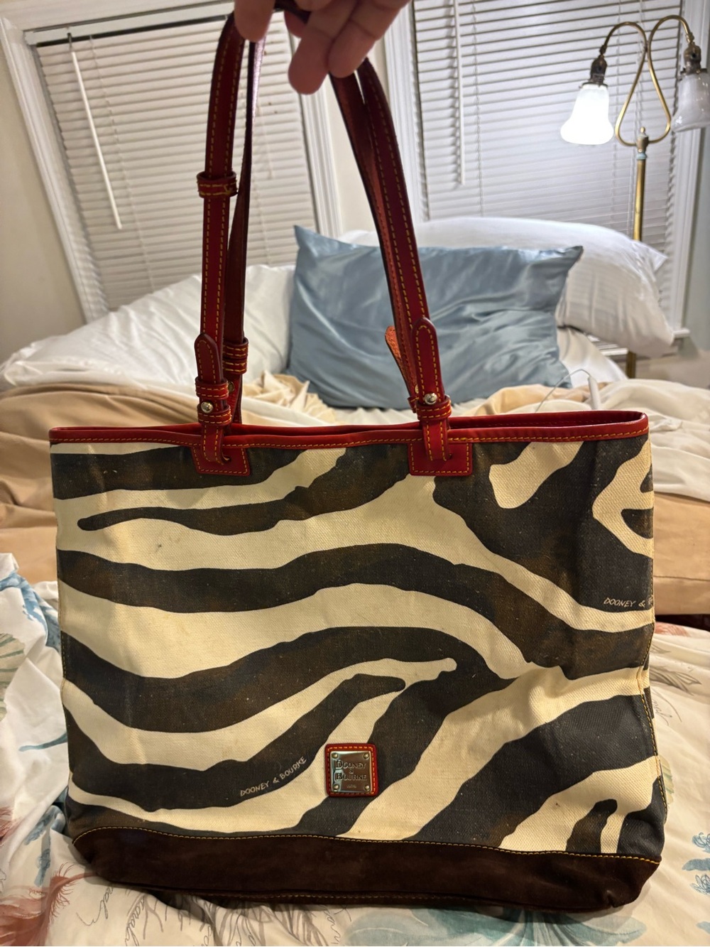Dooney & Bourke Zebra-Print Tote with Red Leather Trim